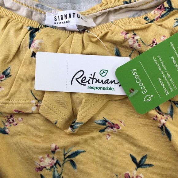 2/40$ NWT Reitmans 2X yellow woven top liberty floral pleated elastic plus size - Picture 7 of 13